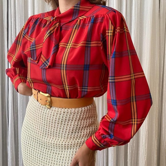 SOLD Vintage Chaus Petites Plaid Long Sleeve top - Picture 1 of 7